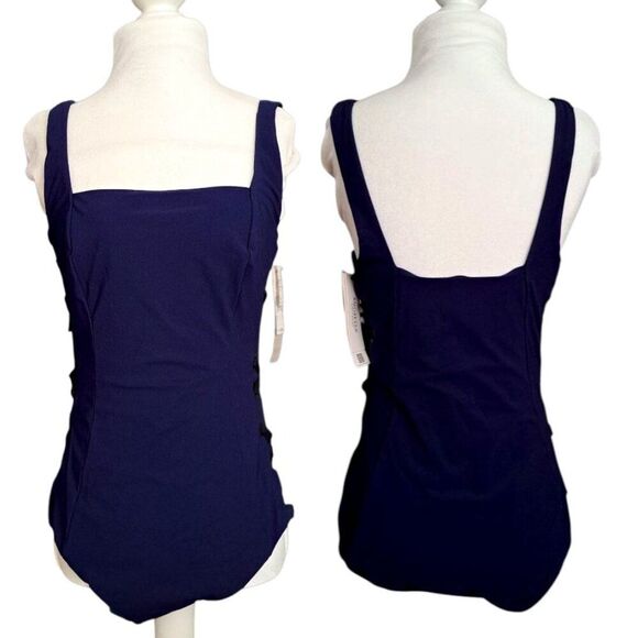 Amoressa Women's Bondi Moonraker Navy One-Piece Swimsuit Vacation Beach Sz 12 - Picture 2 of 10